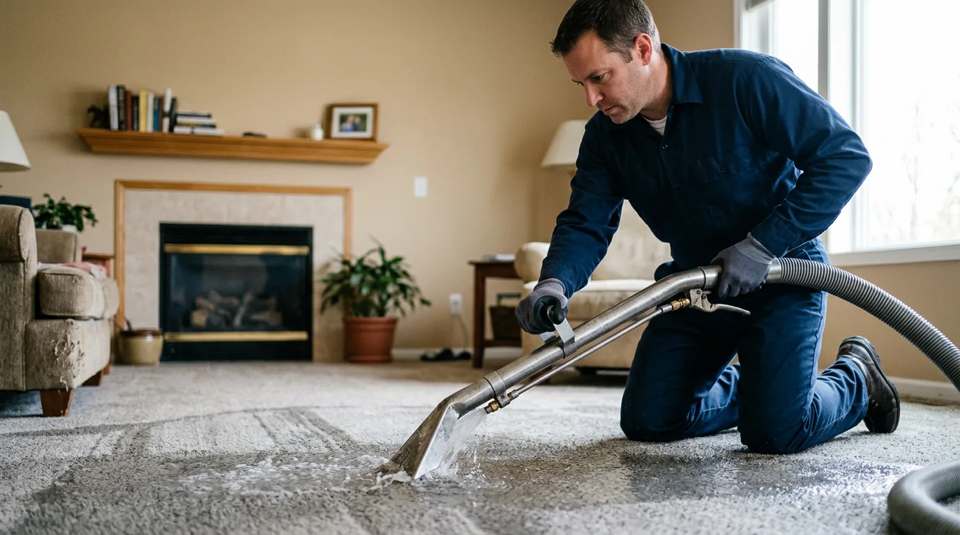 Water damage restoration technician working near Bearden, AR